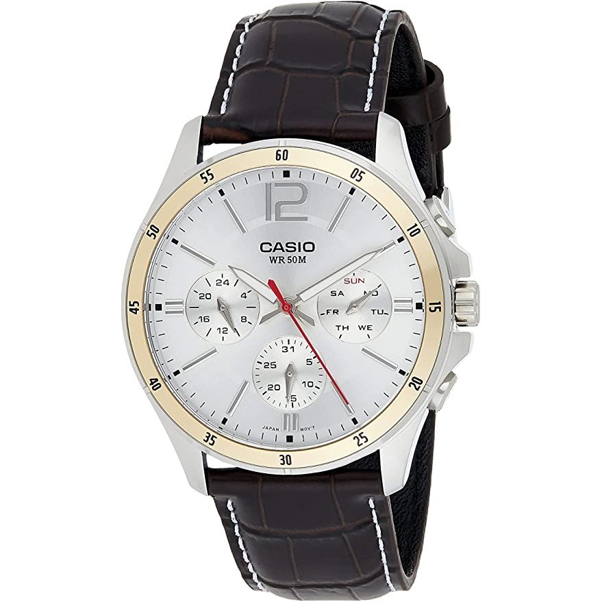 CASIO COLLECTION Mod. MULTIFUNCTION CALENDAR. LEATHER - SILVER Gent,READY STOCKED WATCHES,Wristwatch