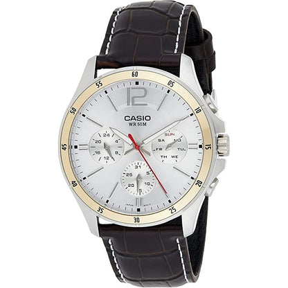 CASIO COLLECTION Mod. MULTIFUNCTION CALENDAR. LEATHER - SILVER Gent,READY STOCKED WATCHES,Wristwatch