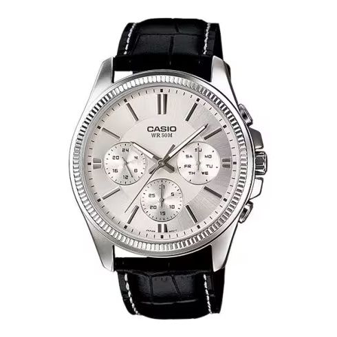 CASIO Mod. DAY DATE MULTIFUNCTION, LEATHER - WHITE Gent,READY STOCKED WATCHES,Wristwatch