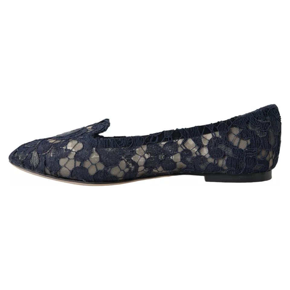 Dark Blue Taormina Lace Slip On Flats Shoes