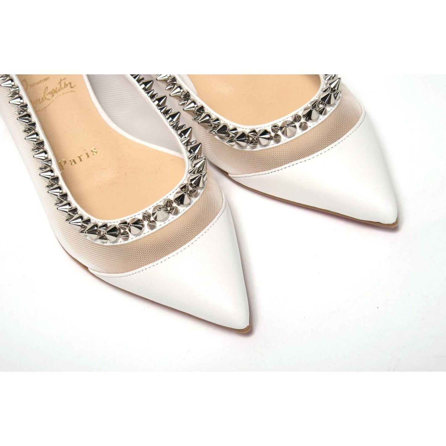 Christian Louboutin | Bianco White silver Flat Point Toe Shoe| McRichard Designer Brands   