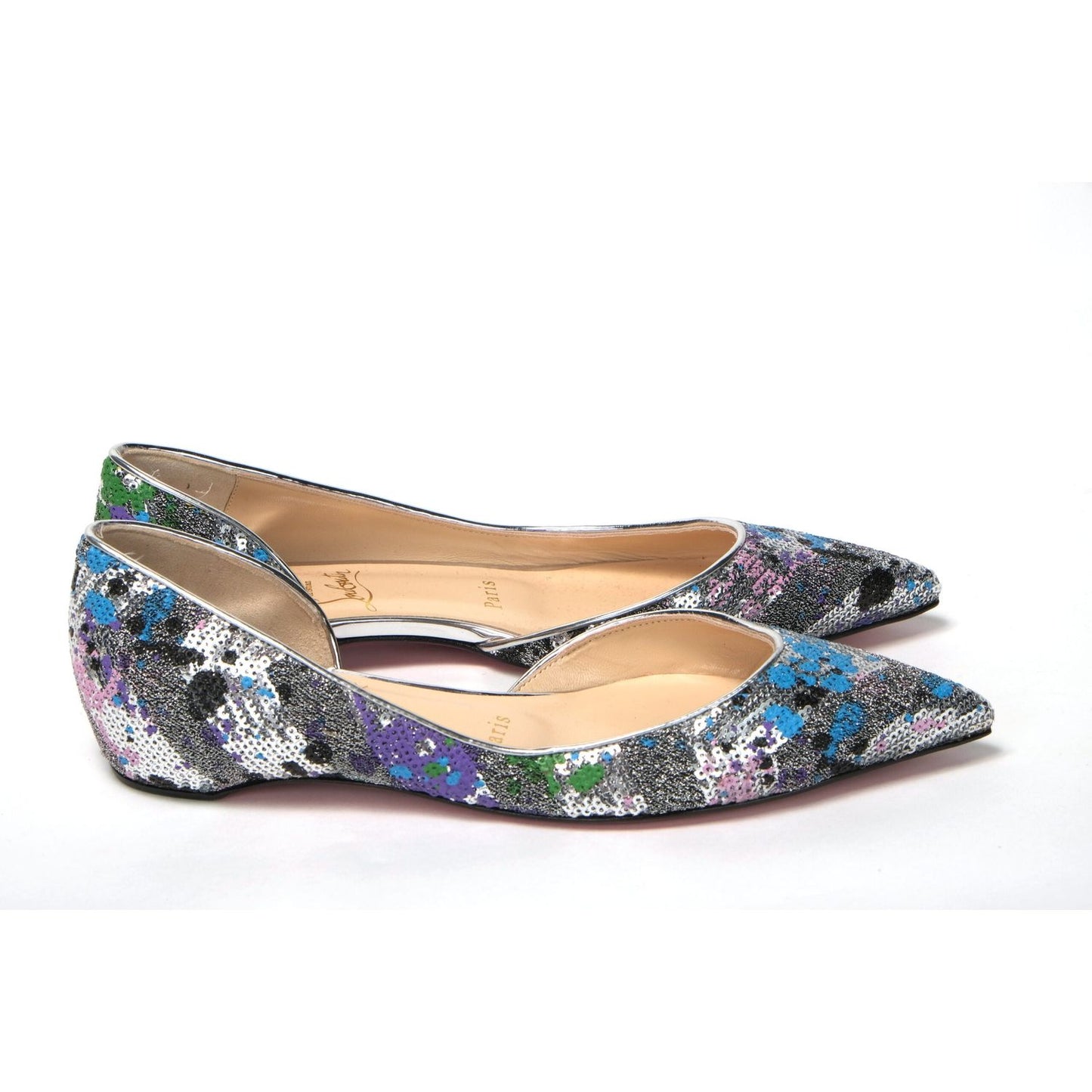 Christian Louboutin | Multicolor Silver Flat Point Toe Shoe| McRichard Designer Brands   