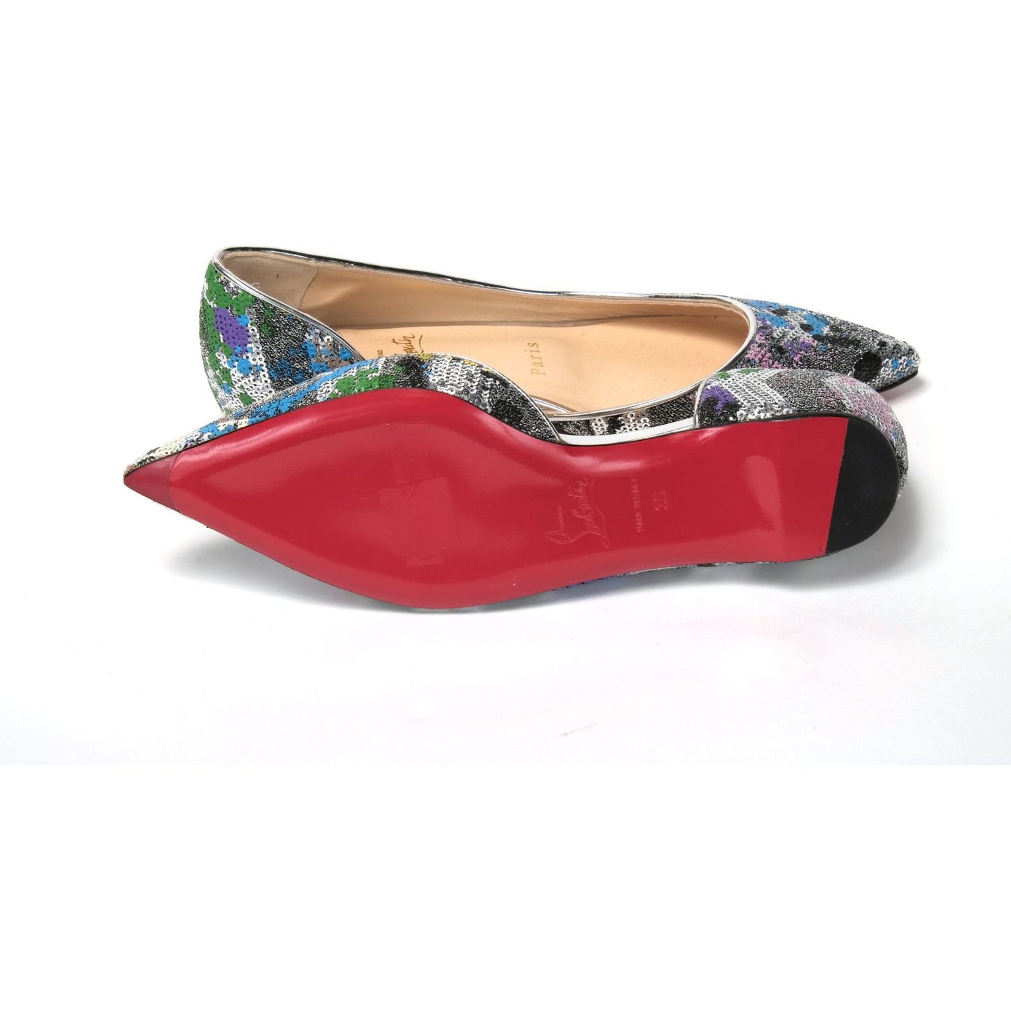 Christian Louboutin | Multicolor Silver Flat Point Toe Shoe| McRichard Designer Brands   