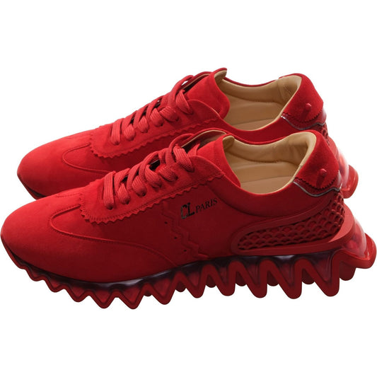 Loubishark Flat Red Suede Laceup Sneakers