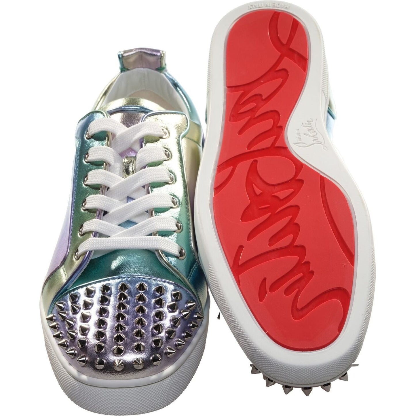 Fun Louis Junior Spikes Flat Ombre Laminated Leather Sneakers Christian Louboutin