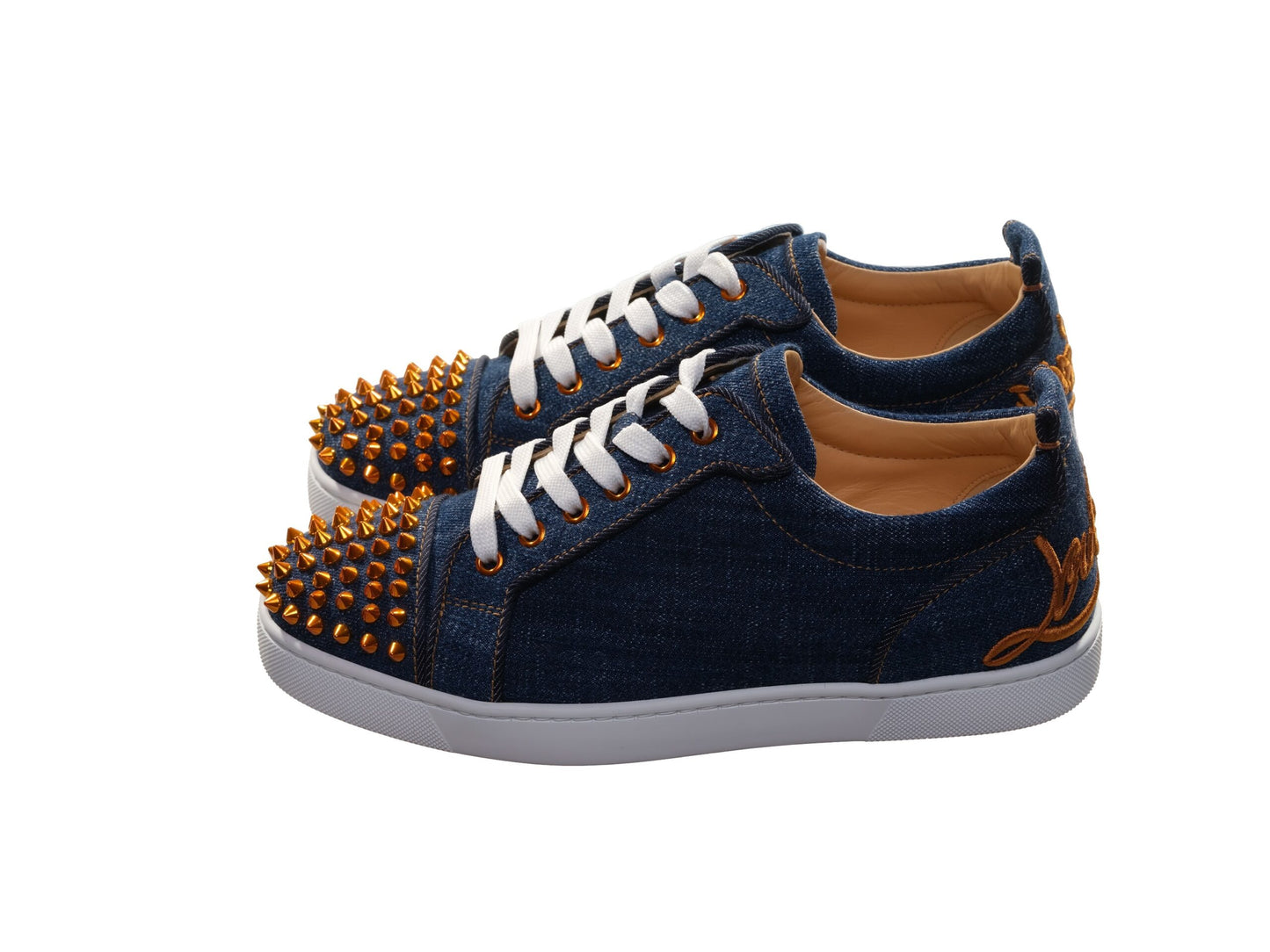 Fun Louis Junior Spikes Flat Denim and Gold Spike Sneakers