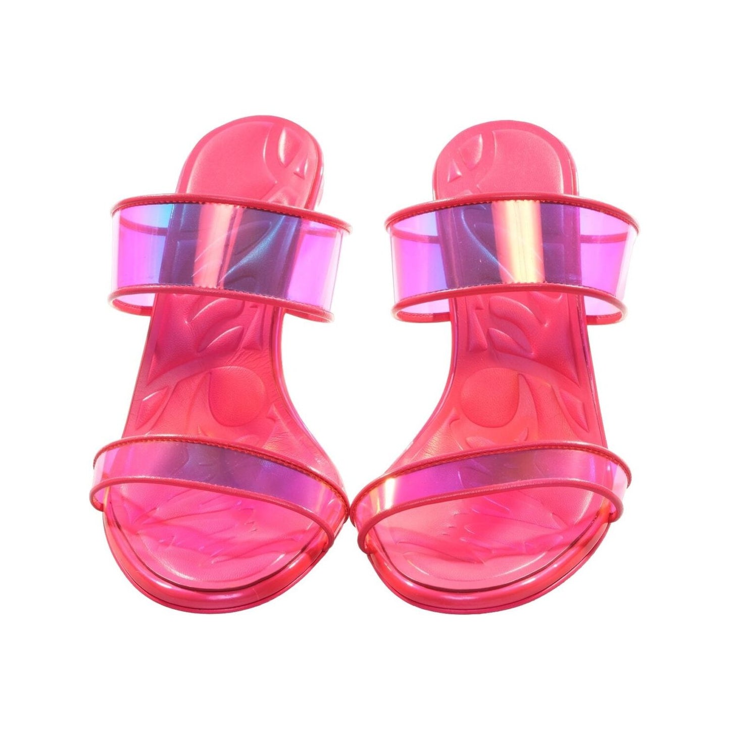 Just Loubi 85 Neon Fluoro Hot Pink Strappy High Heel Mules