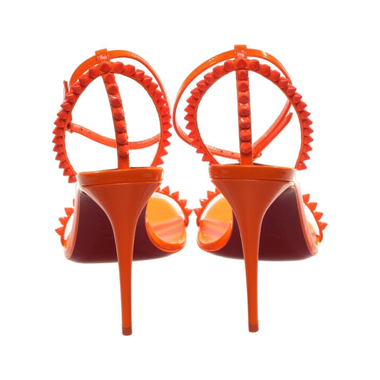 So Me 100 Orange Patent Leather Studded Strappy High Heels