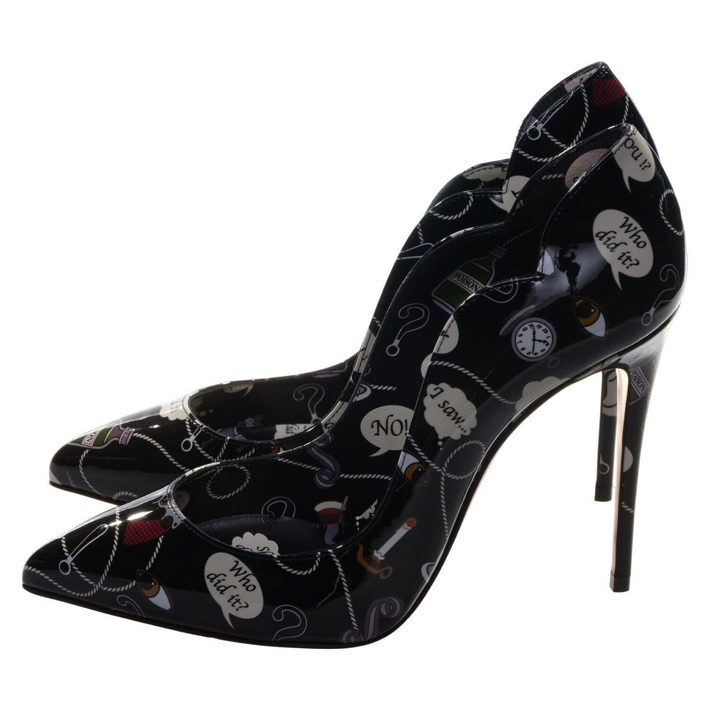 Hot Chick 100 Black Weapons Print Patent Leather High Heel Pumps