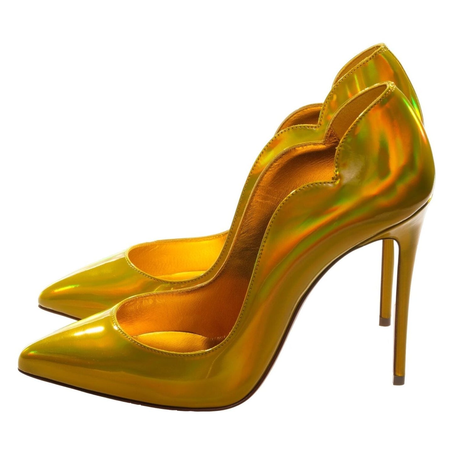 Hot Chick 100 Yellow Mirrored Patent Leather High Heel Pumps