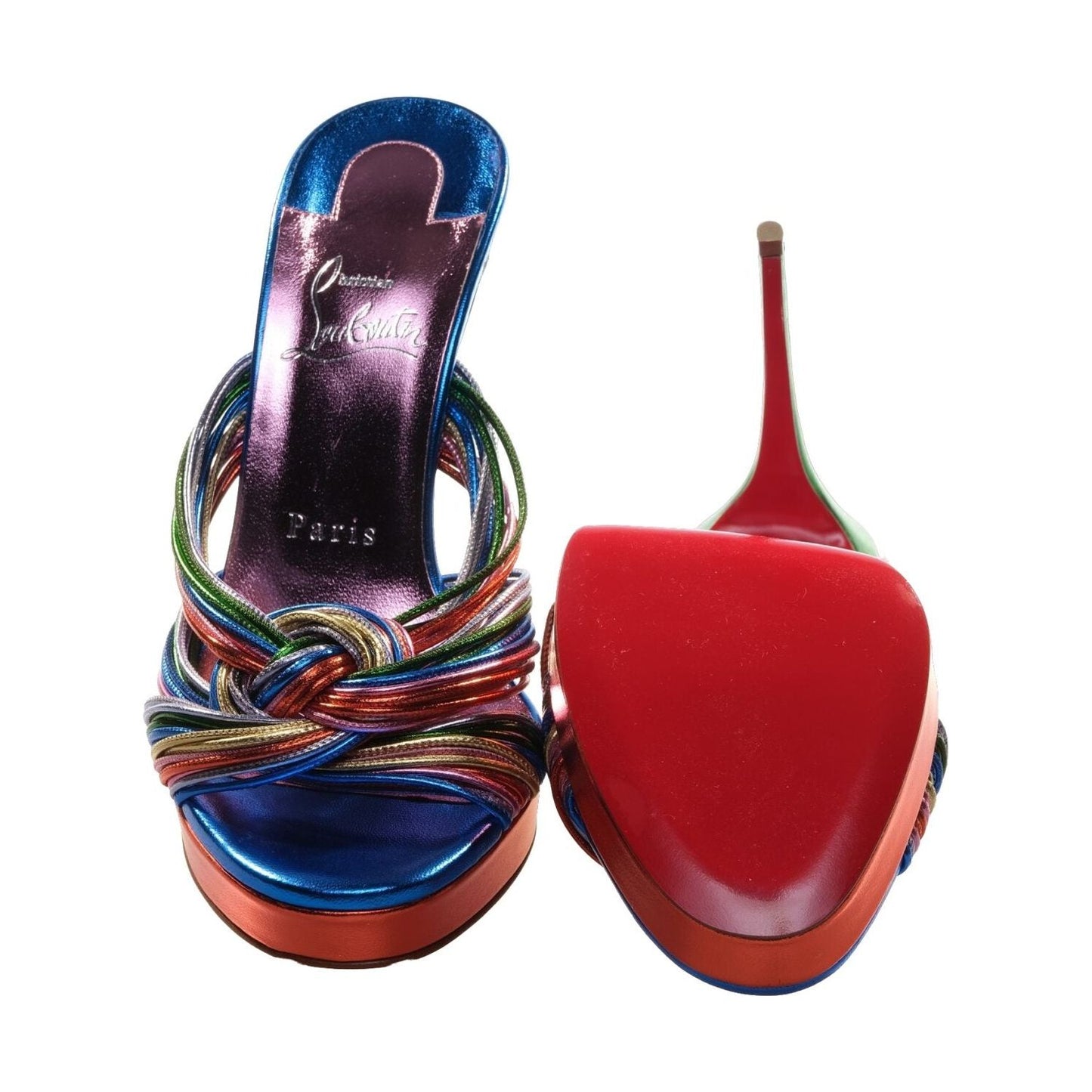 Multitaski Alta 120 Multicoloured Leather Knotted Strappy High Heel Mules