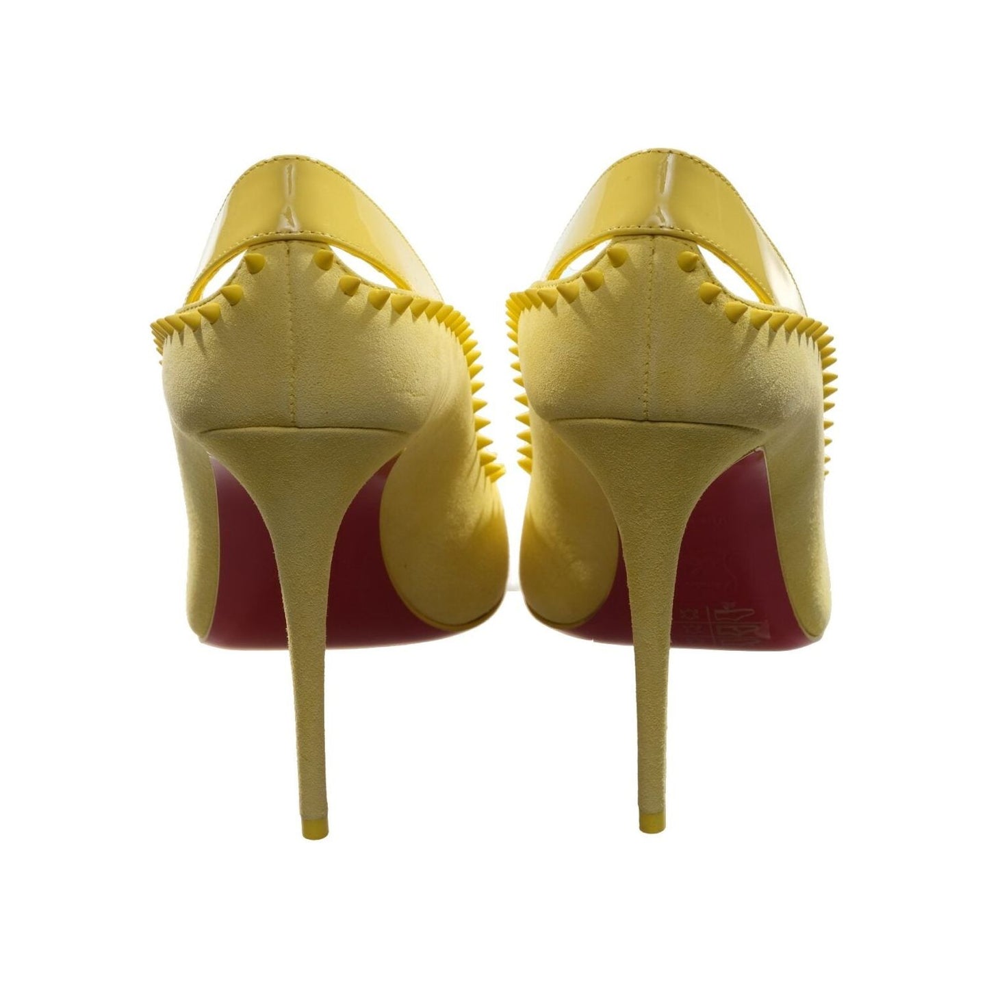 Duvette Spikes 100 Yellow Patent Leather and Suede Spike Studded Heels