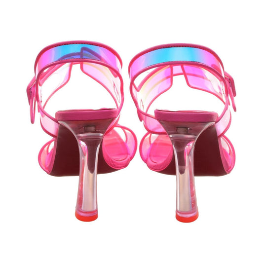 Loubi Duniss 100 Neon Fluoro Pink Strappy High Heels