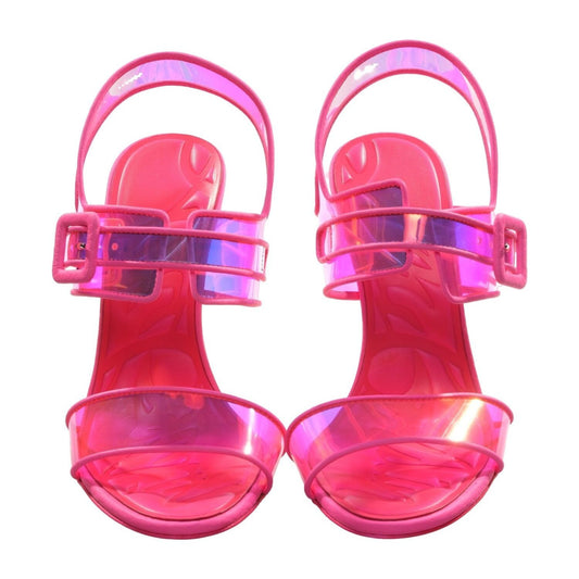 Loubi Duniss 100 Neon Fluoro Pink Strappy High Heels