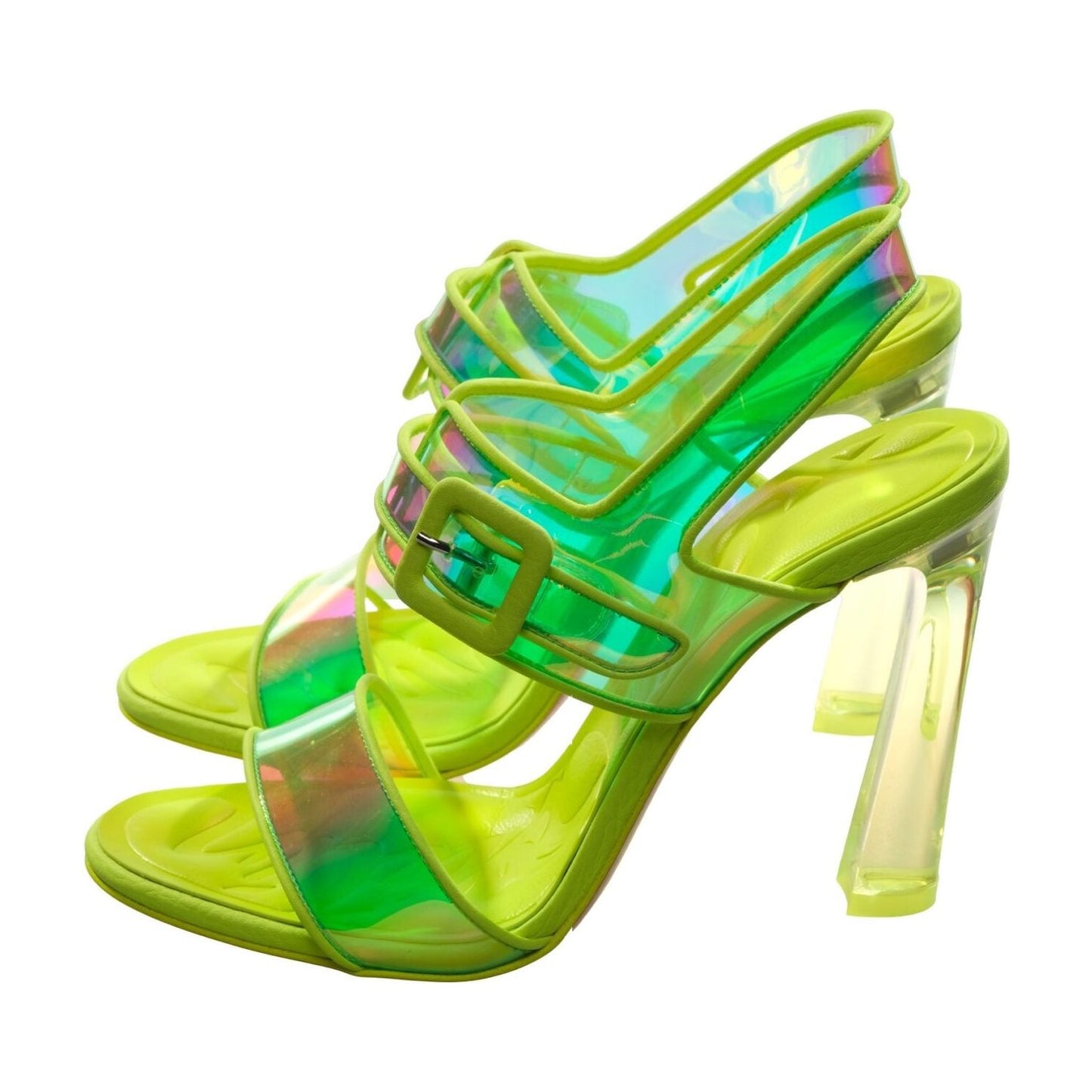 Loubi Duniss 100 Neon Fluoro Yellow Strappy High Heels