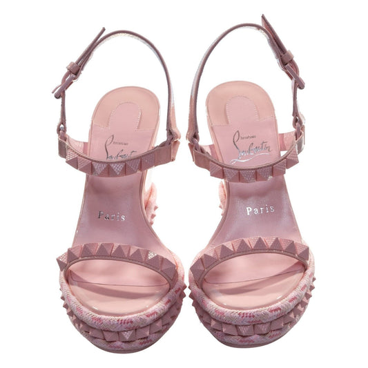 Pyraclou 100 Rosy Pink Studded Patent Leather High Heel Wedge Sandals