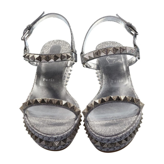 Pyraclou 60 Silver Studded Platform Wedge Sandals