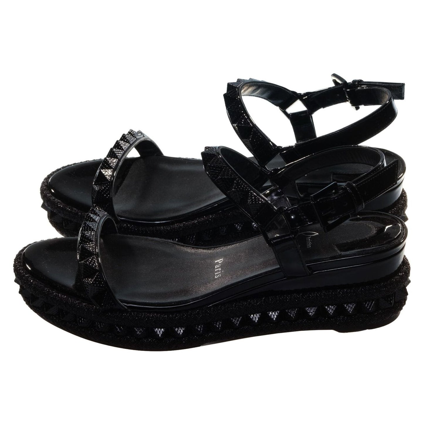 Christian Louboutin Pyraclou 60 Black Studded Platform Wedge Sandals pyraclou-60-black-studded-platform-wedge-sandals