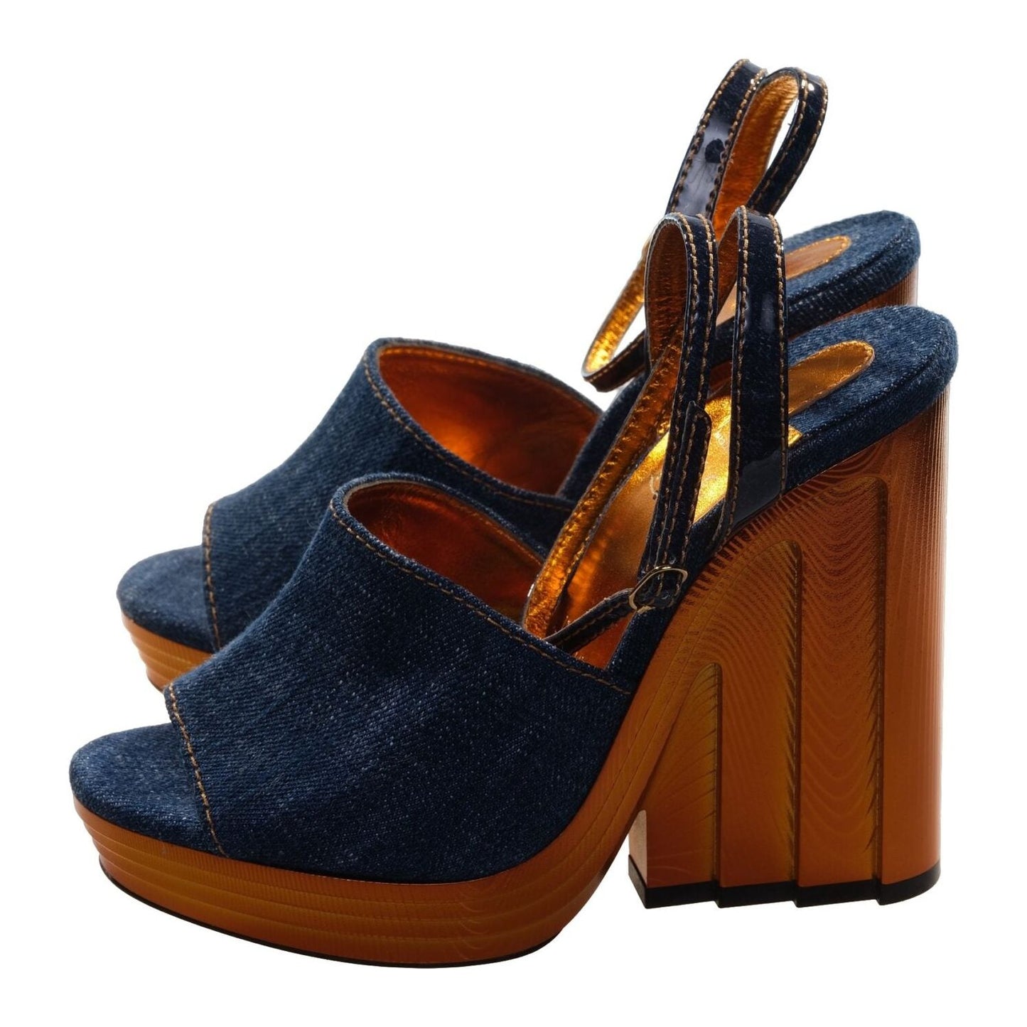 Mira Colunata 120 Navy Blue Denim and Galvanized Heel Wedges