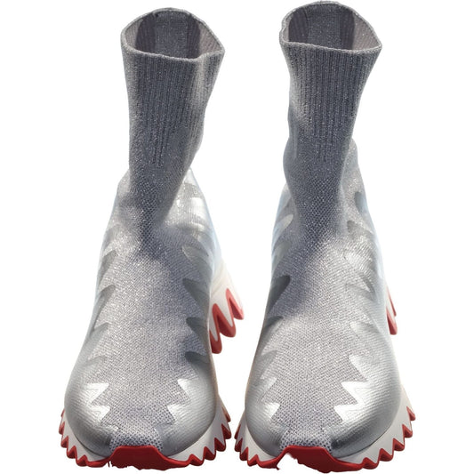 Sharky Sock Flat Silver Maille Lurex Sneakers Christian Louboutin