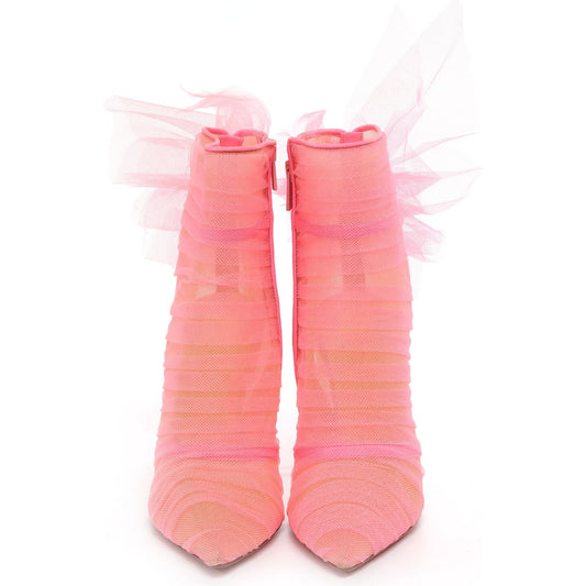 Libellibooty 100 Bubble Gum Pink Mesh and Leather High Heel Boots