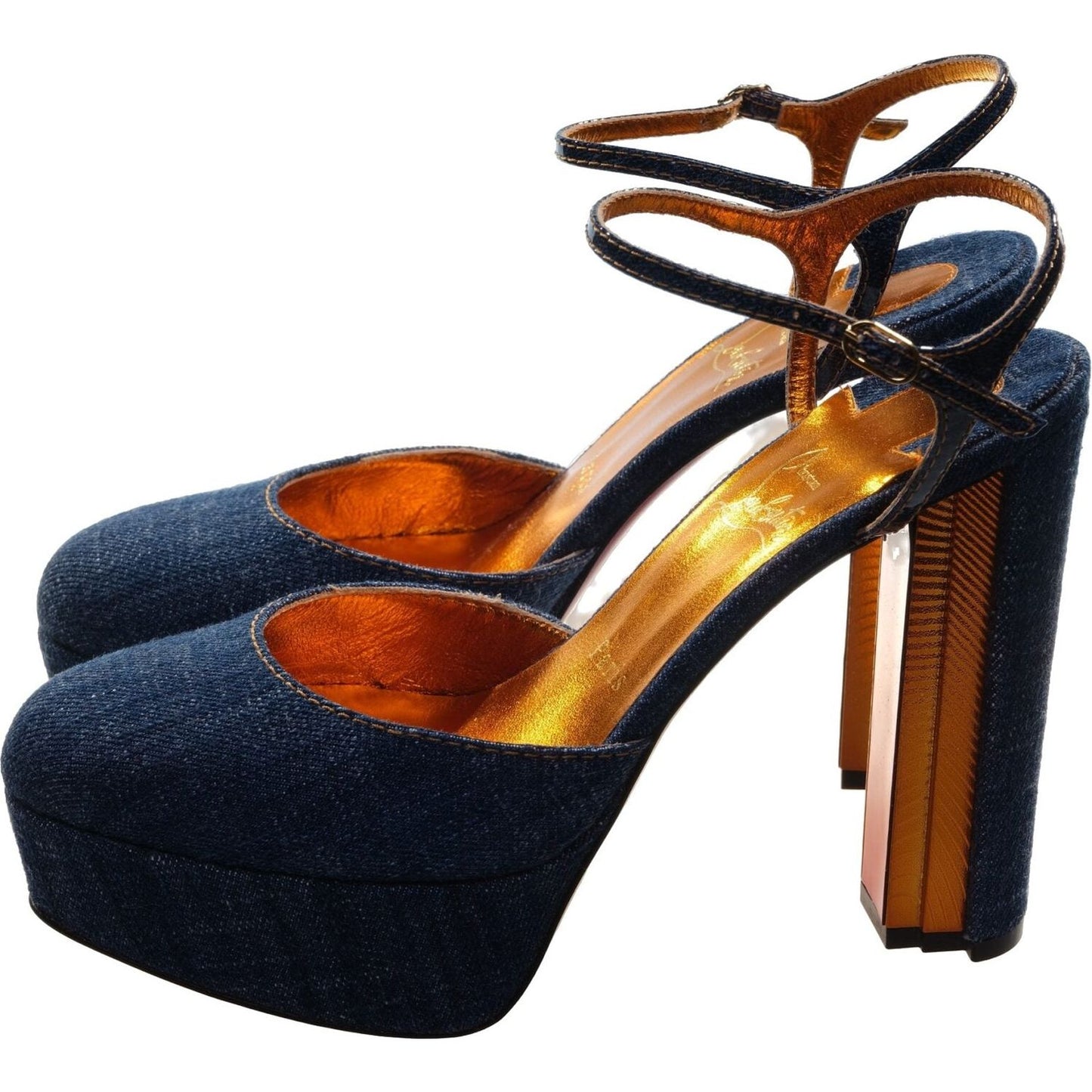 Coluna Denim Navy Blue Platform Heel Pumps