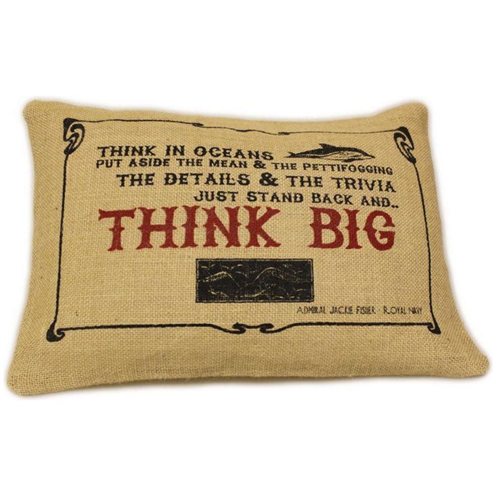 CUSCINI LETTERARI - Copricuscino in Juta lavata / Juta washed pillow case THINK BIG - Size 38x25cm FASHION ACCESSORIES