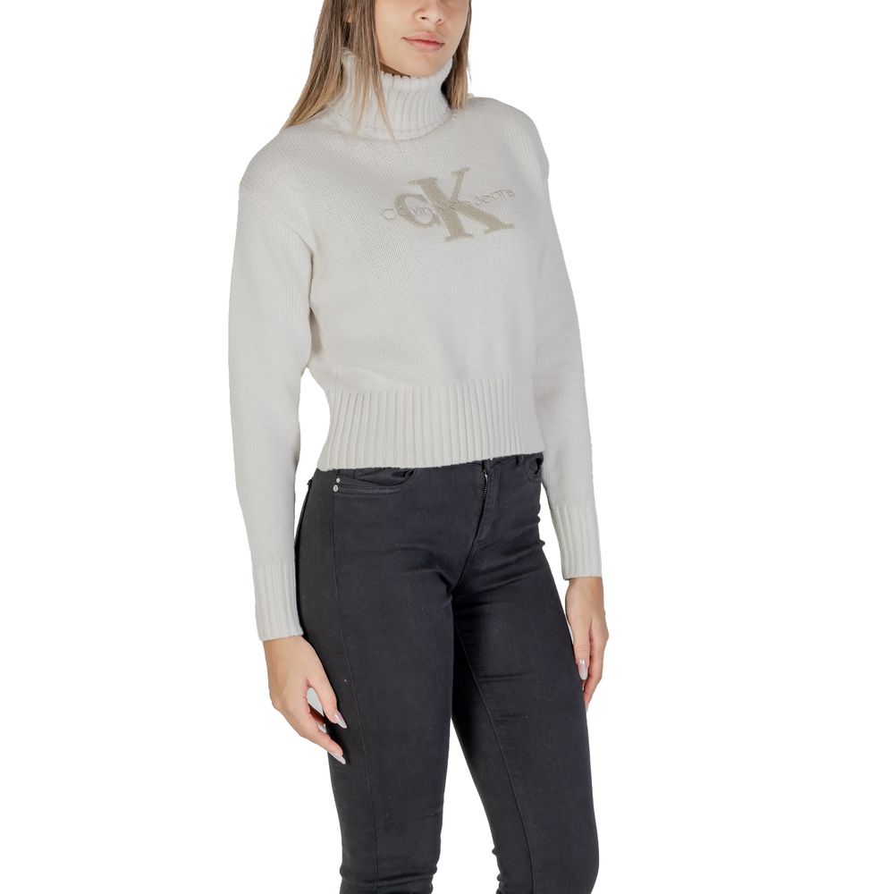 Calvin Klein Jeans Cream Cotton Turtleneck Calvin Klein Jeans