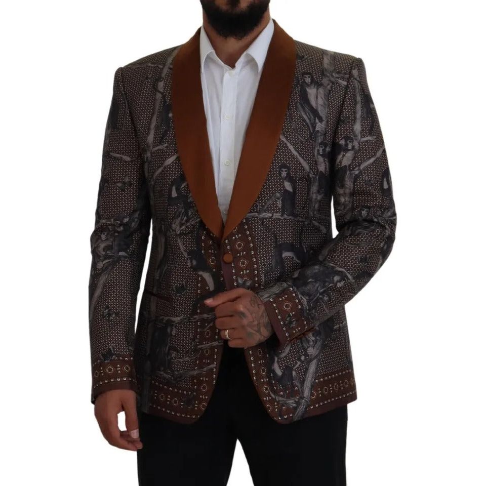 Bronze Monkey Print Silk Slim Jacket Blazer