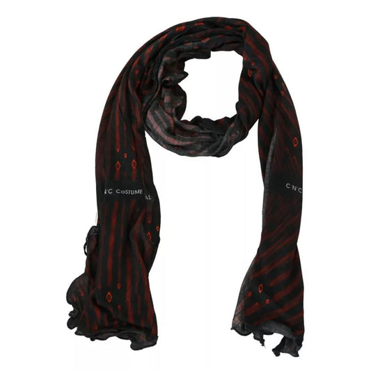 Costume National Black Red Viscose Foulard Branded Scarf Costume National