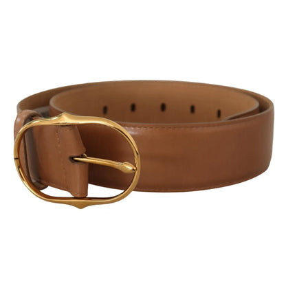 Costume National Brown Leather Gold Metal Oval Buckle Belt