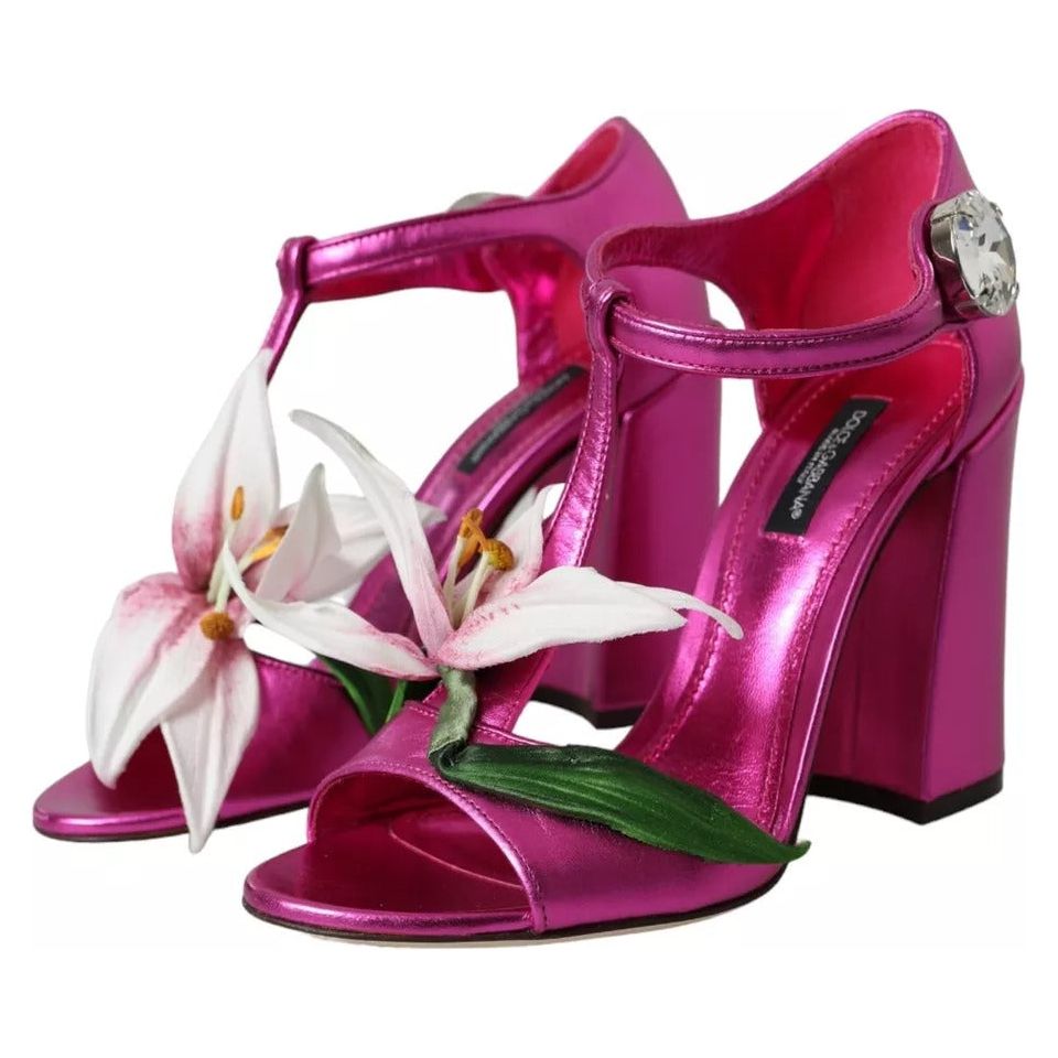 Fuchsia Flower Crystals Heels Sandals Shoes
