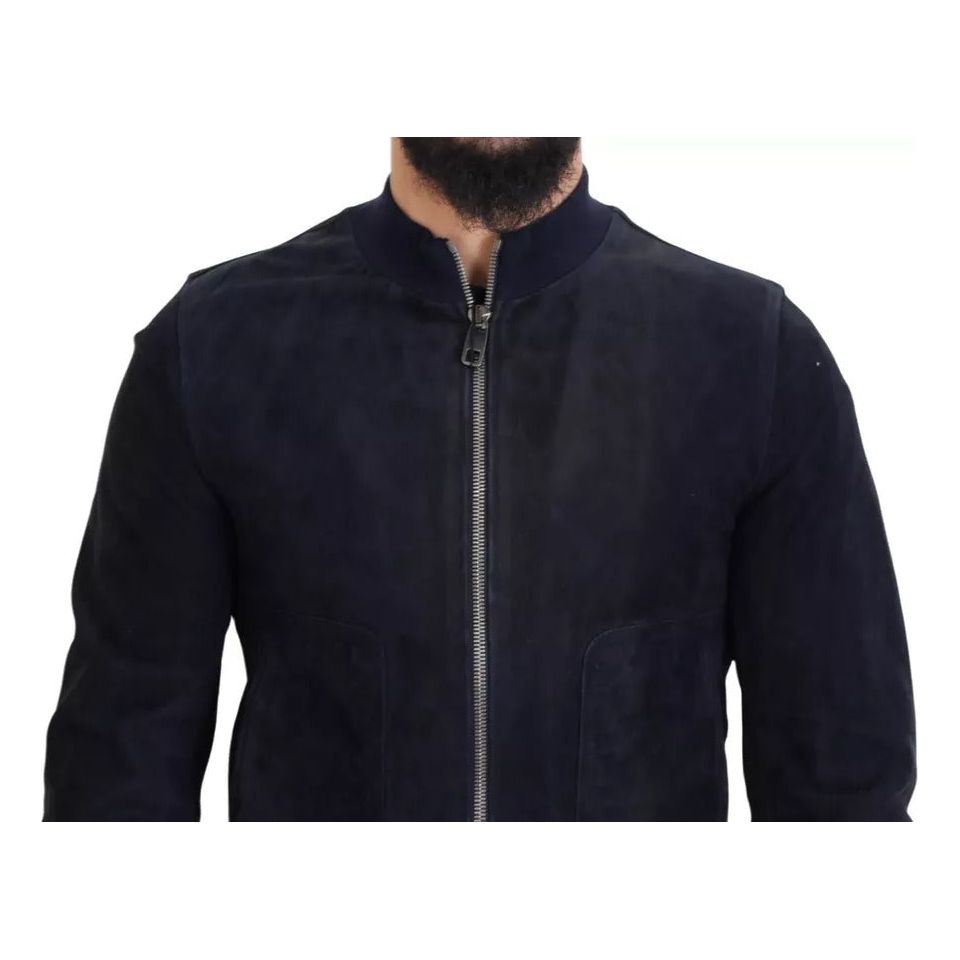 Dolce & Gabbana Dark Blue Suede Lambskin Blouson Jacket dark-blue-suede-lambskin-blouson-jacket