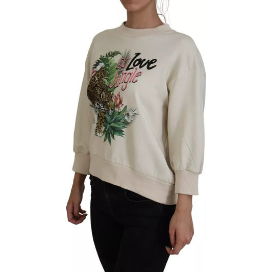 Beige Jungle Printed Pullover Cotton Sweater