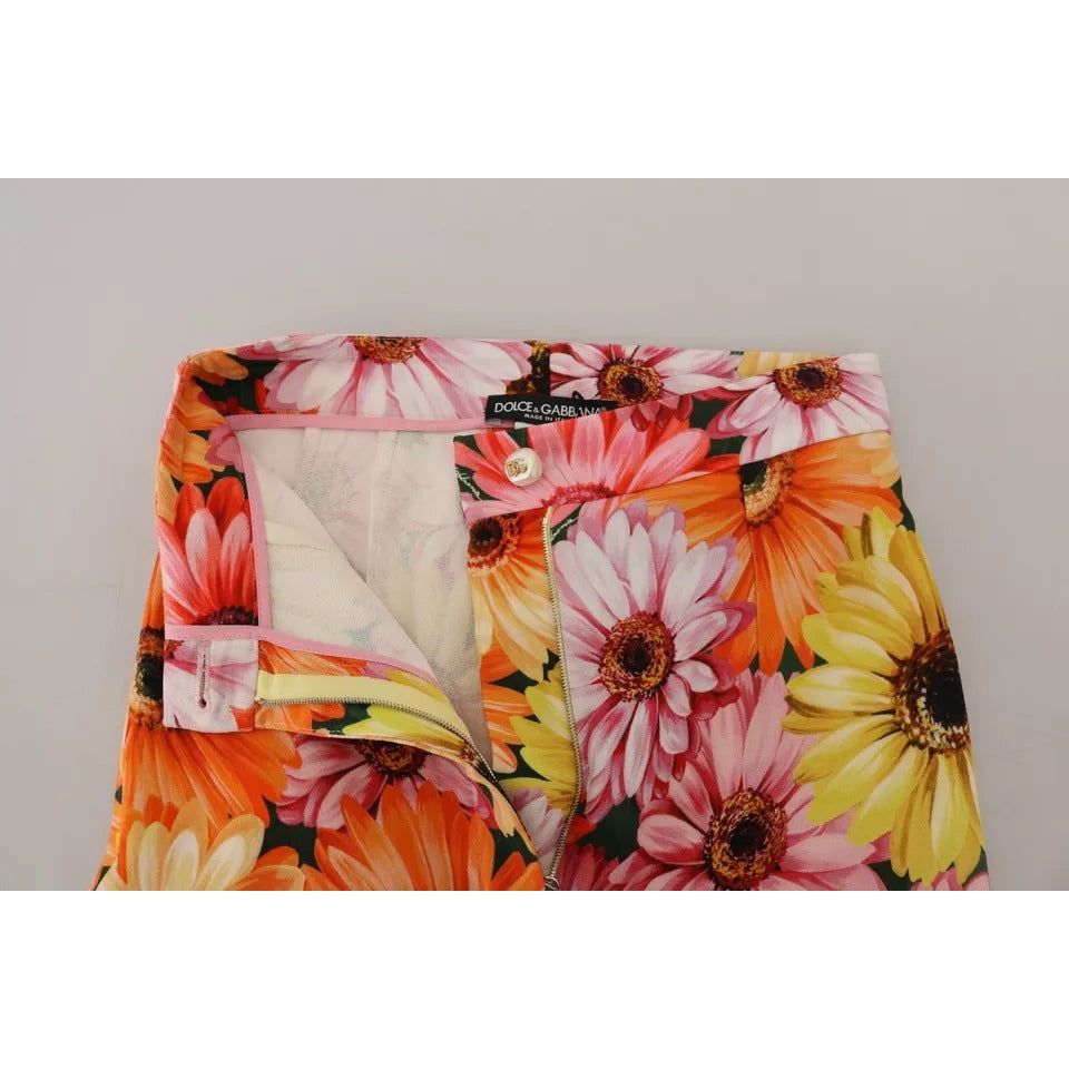 Multicolor Floral High Waist Cropped Pants