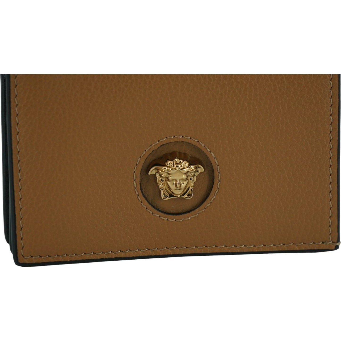 Versace | Elegant Compact Leather Wallet in Brown| McRichard Designer Brands   