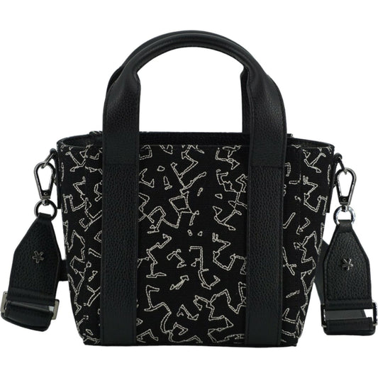 Black Leather and Canvas Small Tote Bag