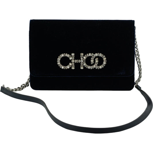 Jimmy Choo Navy Blue Leather And Satin Shoulder Bag navy-blue-leather-and-satin-shoulder-bag