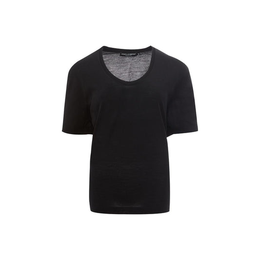 Dolce & Gabbana | Elegant Black Wool T-Shirt - Chic Women's Top| McRichard Designer Brands   