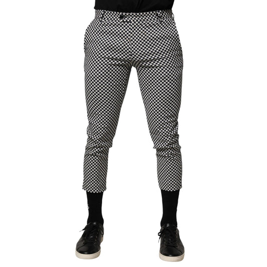 Daniele Alessandrini Black White Checkered Men Cropped Pants