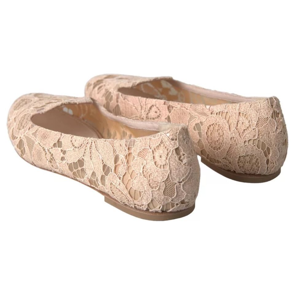 Beige Floral Lace Loafers Flats Shoes