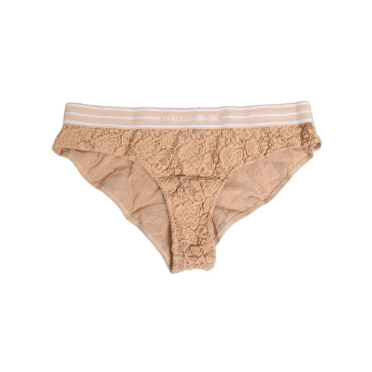 Dolce & Gabbana Beige Lace Nylon High Waist Panty Underwear Dolce & Gabbana