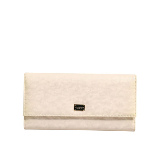 Dolce & Gabbana Beige Leather Trifold Logo Plaque Card Holder Wallet Dolce & Gabbana