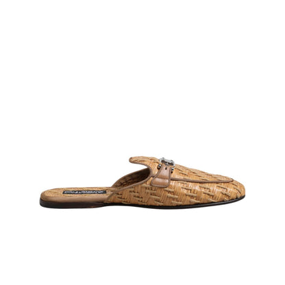 Dolce & Gabbana Beige Rattan Flat Mule Men Sandals Shoes Dolce & Gabbana
