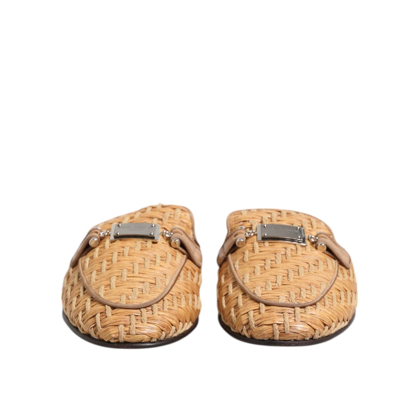 Dolce & Gabbana Beige Rattan Flat Mule Men Sandals Shoes Dolce & Gabbana