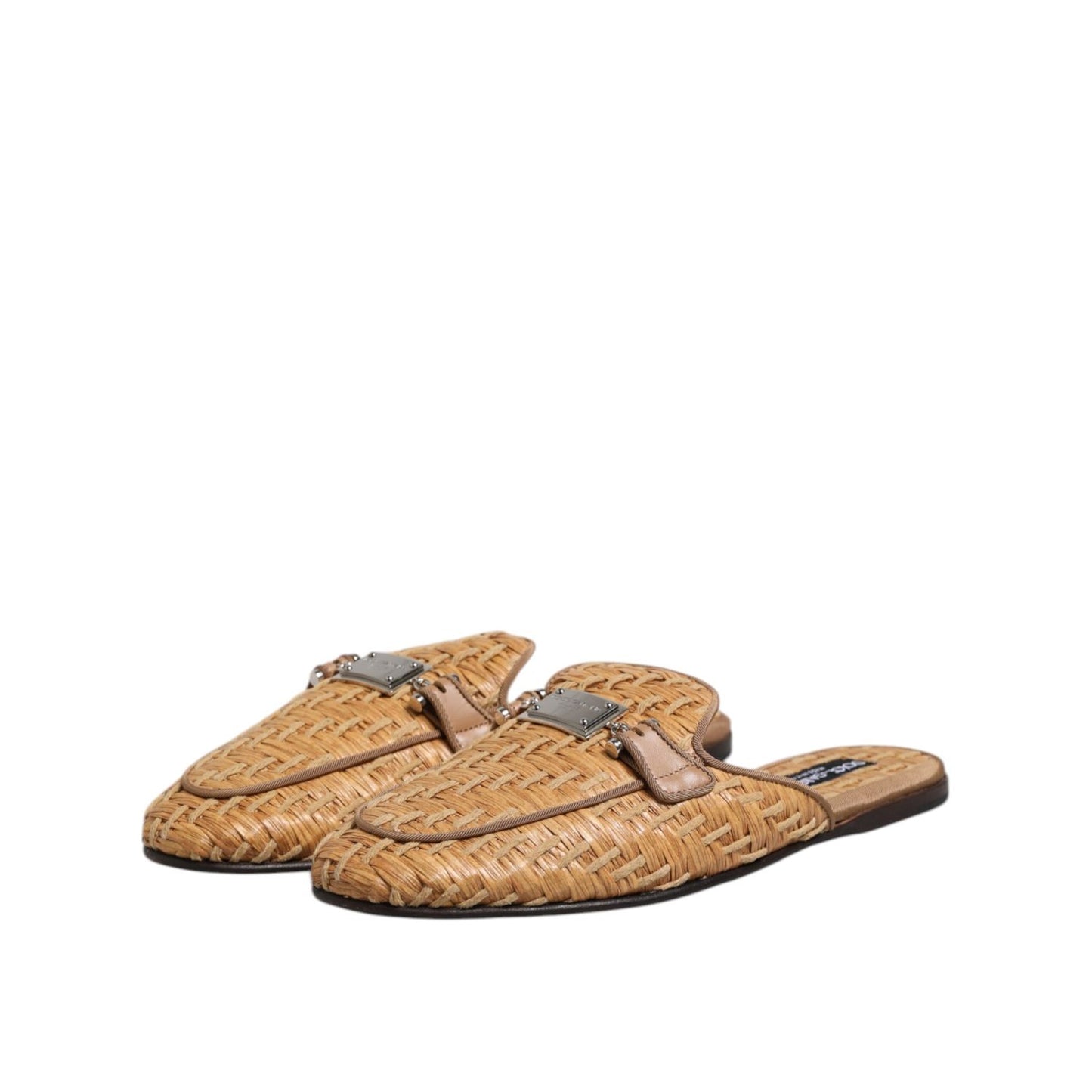 Dolce & Gabbana Beige Rattan Flat Mule Men Sandals Shoes Dolce & Gabbana