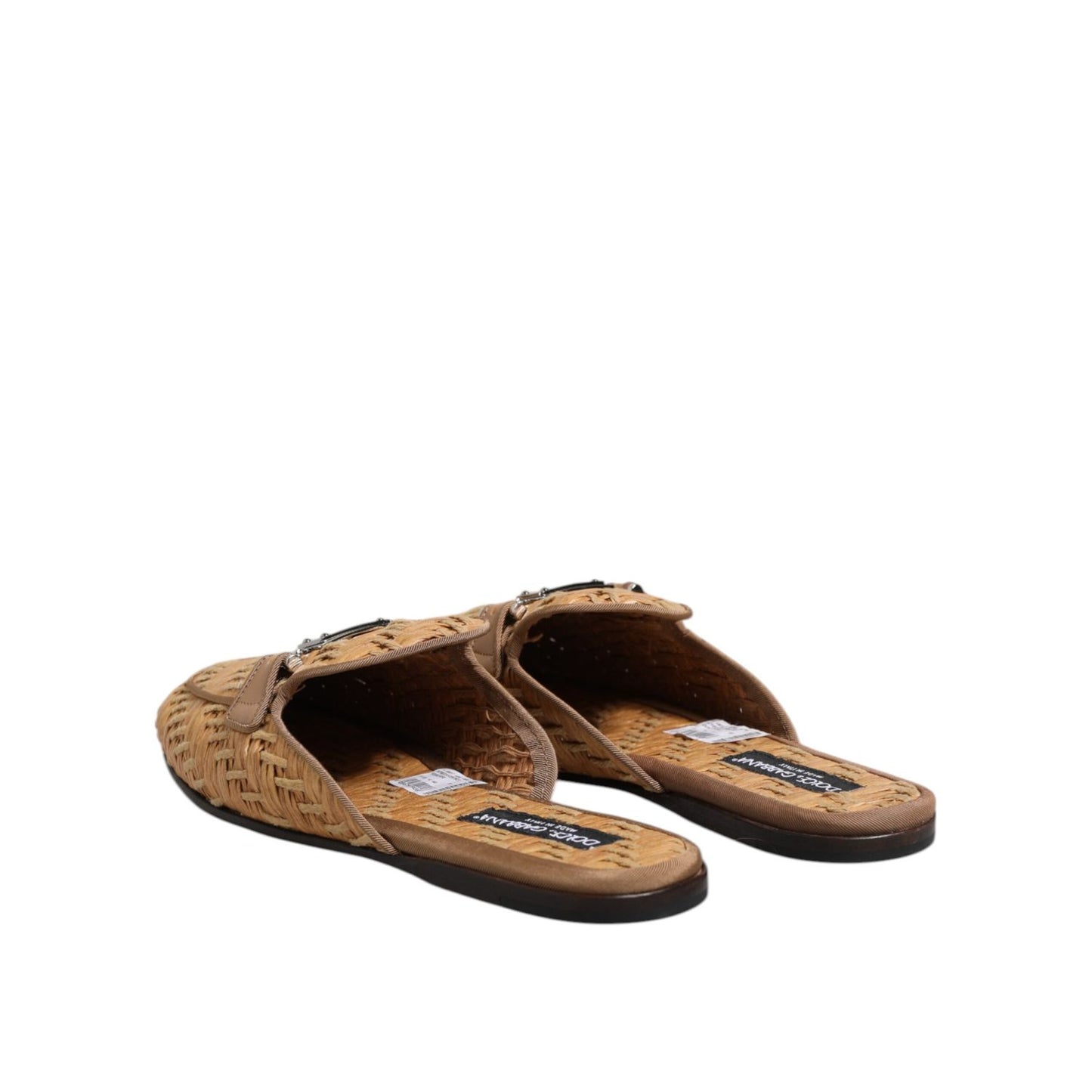 Dolce & Gabbana Beige Rattan Flat Mule Men Sandals Shoes Dolce & Gabbana