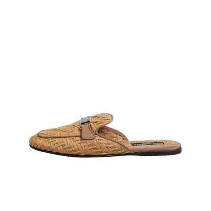 Dolce & Gabbana Beige Rattan Flat Mule Men Sandals Shoes Dolce & Gabbana