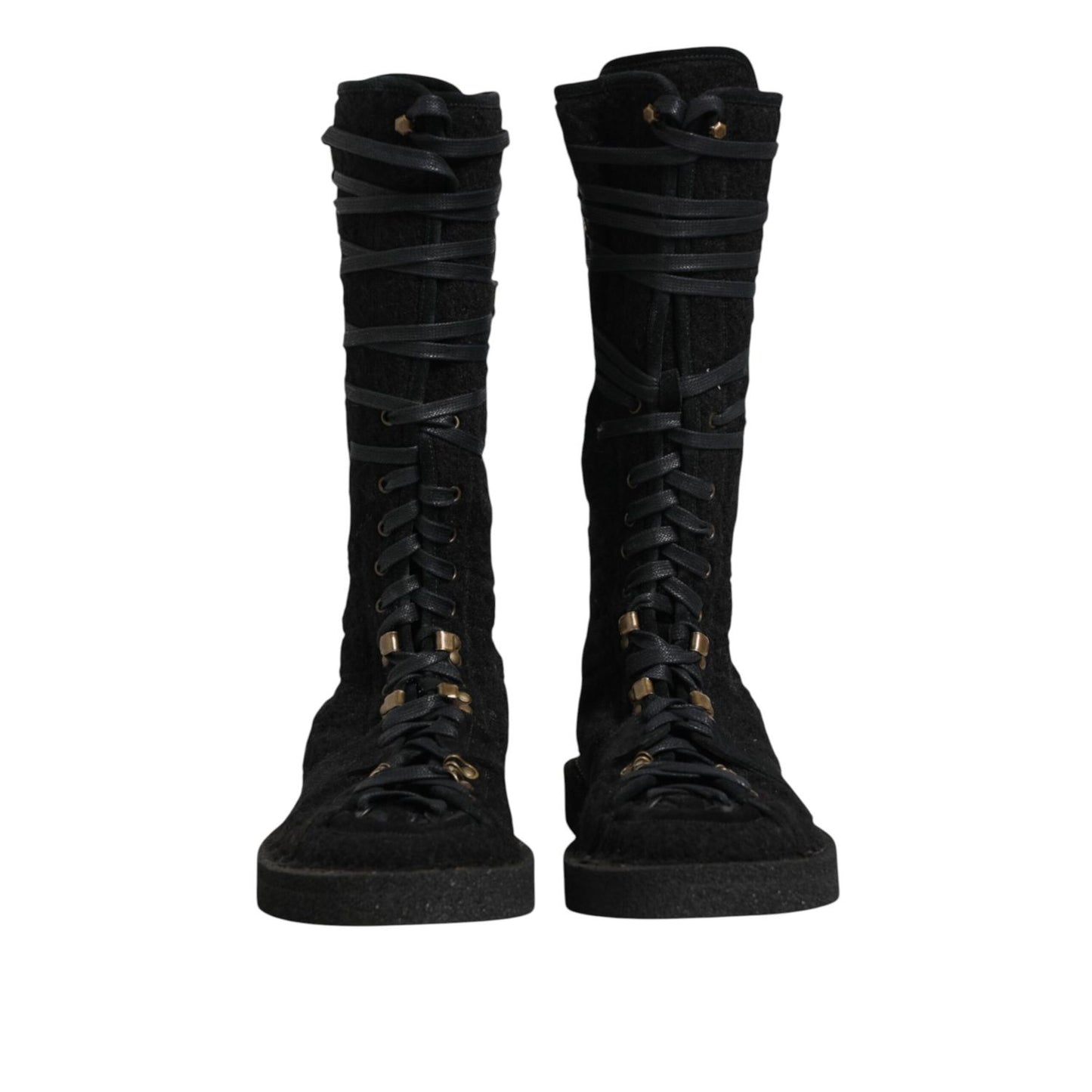 Dolce & Gabbana Black Alpaca Wool Suede Mid Calf Boots Shoes