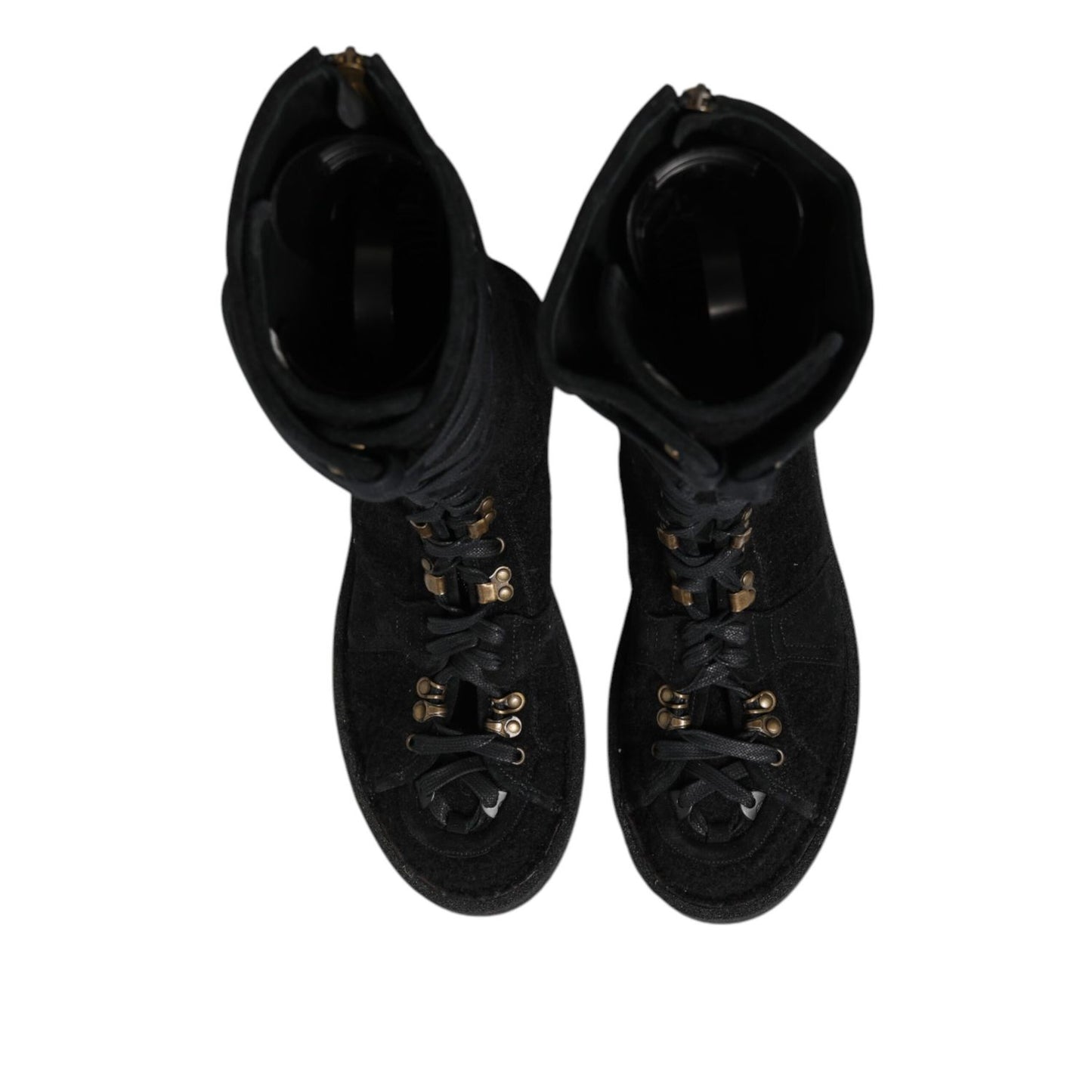 Dolce & Gabbana Black Alpaca Wool Suede Mid Calf Boots Shoes